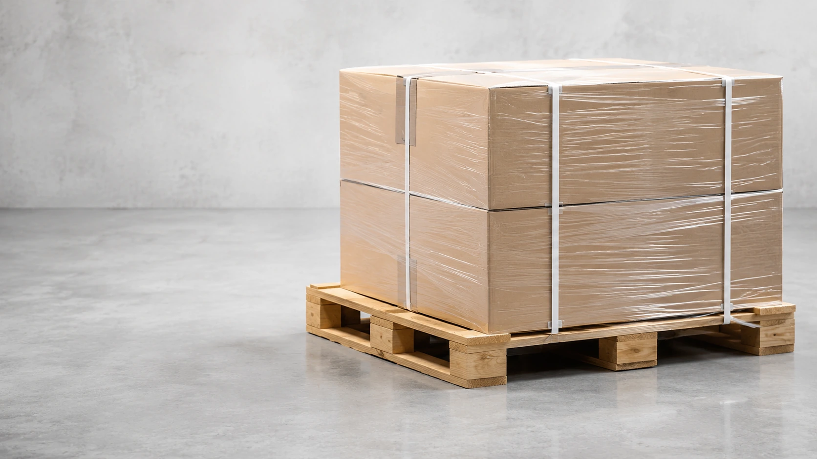 Sicher verpackte Waren auf einer Palette für eine Transporter-Kurierfahrt