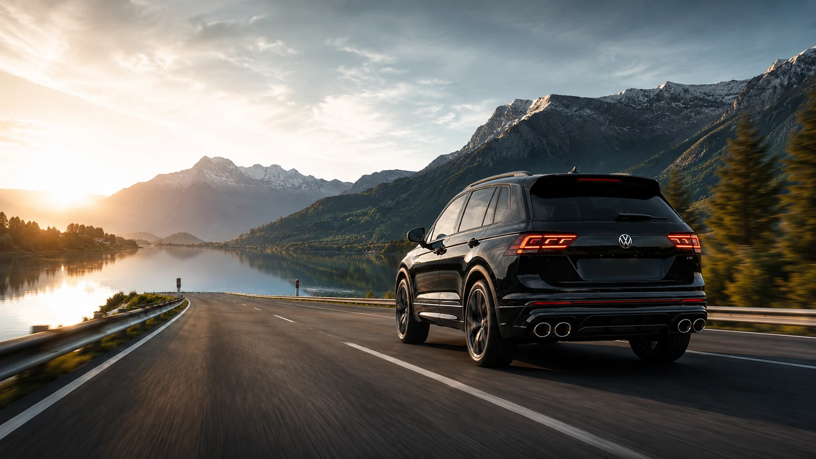 Schwarzer VW Tiguan R in Heckansicht für x25pronto.ch Kurierfahrten